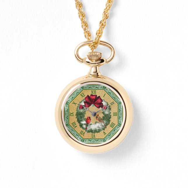 Montre Deux cardinaux ~ Serrure de Noël neigeuse ~ Bow ro (Recto)