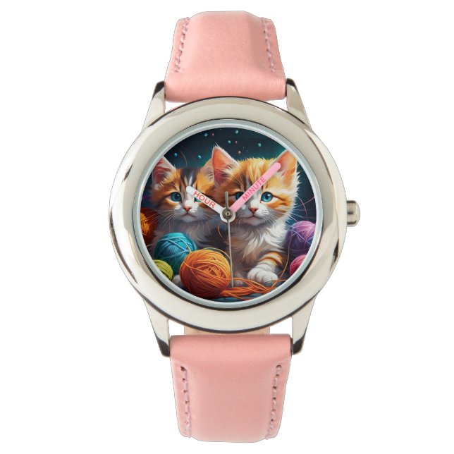 Montre Deux chatons mignons avec des boules de fil (devant)