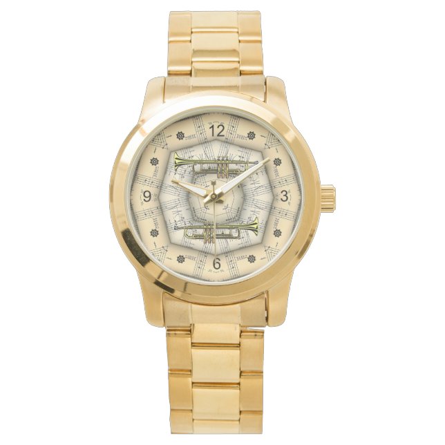 Montre Deux trompettes ~ Design musical étrange ~ Unique  (devant)