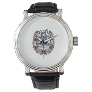 Montre Dieu Bénisse l'Amérique Floral Patriotique Vintage