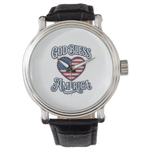 Montre Dieu bénisse l'Amérique Patriote Cœur Chemise Desi