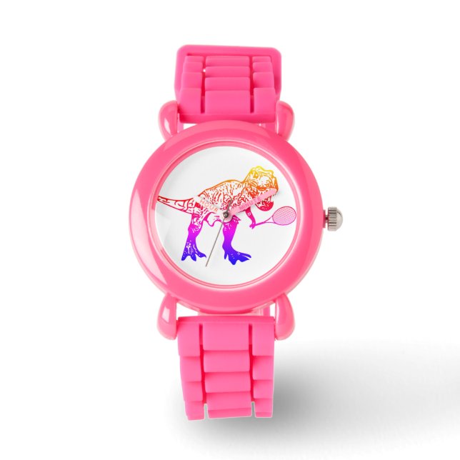 Montre Dinosaure De Rex Rose Avec Raquette De Tennis (Recto)
