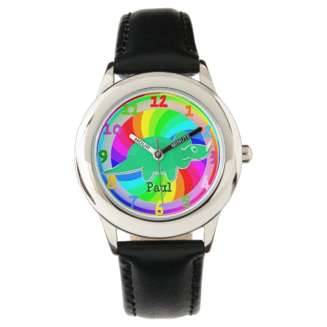 Montre Dinosaure vert Tricératops personnalisé Garçons No (devant)
