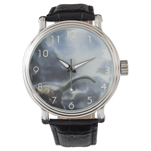 Montre Dinosaures Rétro, Barapasaurus avec Nuages Orageux (devant)