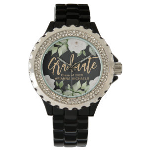 Montre Diplômé botanique floral Script Graduation Noir