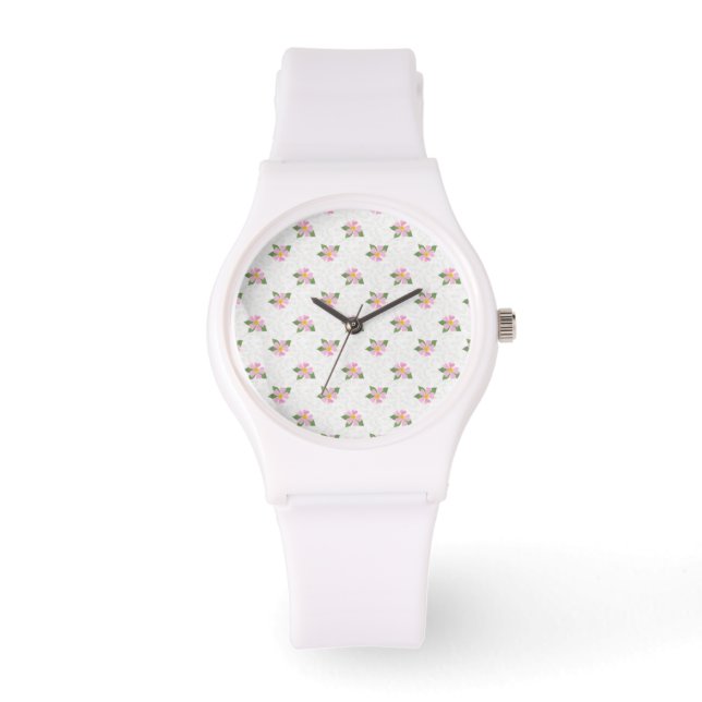 Montre Ditsy Chien Rose Polka Style Sporty White Wristwat (Recto)