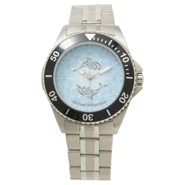 Montre Dolphin Bleu Blanc Star Maritime Monogramme (devant)