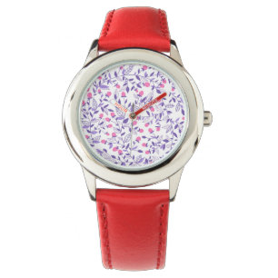 Montre Doodles floraux rose et violet