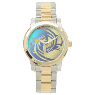 Montre d'or de Yin-Yang de dragon