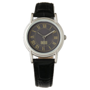 Montre d'or sur les montres sombres des femmes Arr