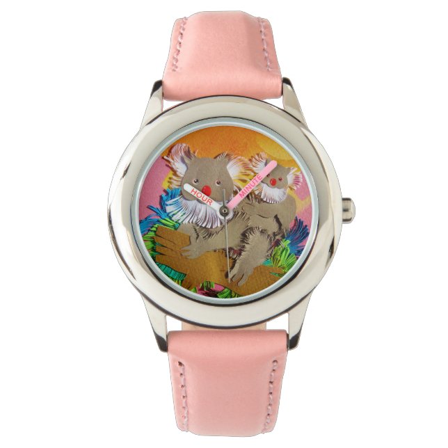 Montre d'ours Koala pour enfants roses (devant)