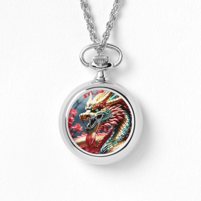 Montre Dragon à respiration par feu balance or bleu et ro (Recto)