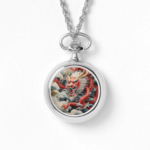 Montre Dragon à souffle de feu rouge et blanc