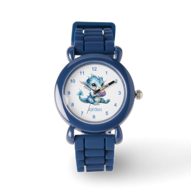 Montre Dragon Bébé Bleu Mange un Cupcake (Recto)