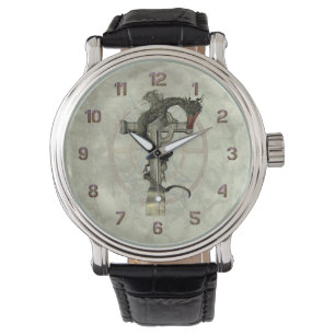 Montre Dragon chinois et croix celtique