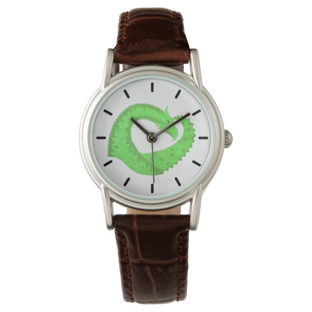 Montre Dragon de coeur vert citron blanc (devant)