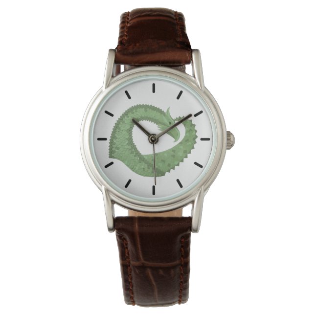 Montre Dragon de coeur vert olive blanc (devant)