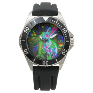 Montre Dragon de lapin psychédélique à Neon Imaginaire