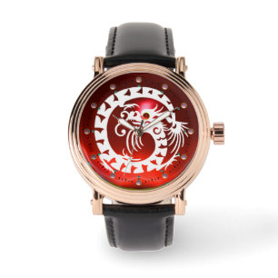Montre DRAGON DE NAKE BLANC Noir, Rubis Rouge, Pierres ro