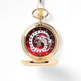 Montre DRAGON DE NAKE BLANC Noir, Rubis Rouge, Pierres ro