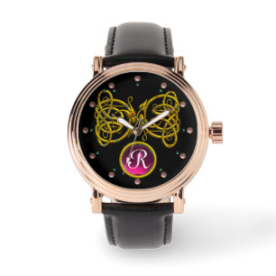 MONTRE DRAGON LOVE/ GOLD CELTIC KNOTS MONOGRAMME EN PIERR