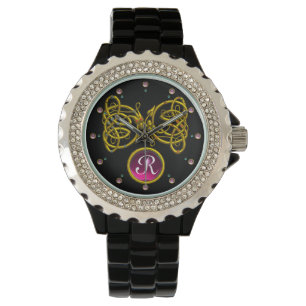 MONTRE DRAGON LOVE/ GOLD CELTIC KNOTS MONOGRAMME EN PIERR