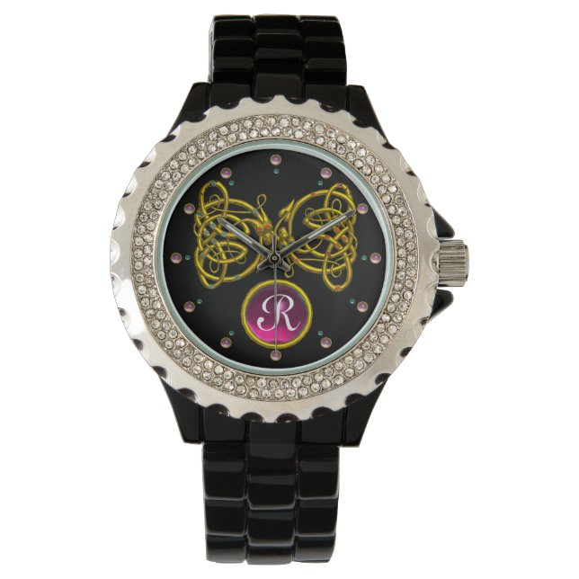 MONTRE DRAGON LOVE/ GOLD CELTIC KNOTS MONOGRAMME EN PIERR (devant)