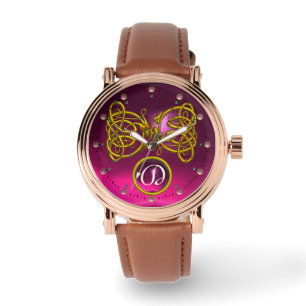 MONTRE DRAGON LOVE/ GOLD CELTIC KNOTS MONOGRAMME EN PIERR