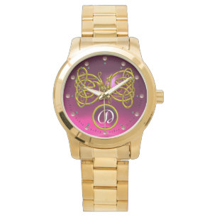 MONTRE DRAGON LOVE/ GOLD CELTIC KNOTS MONOGRAMME EN PIERR