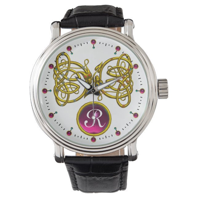 MONTRE DRAGON LOVE/ GOLD CELTIC KNOTS MONOGRAMME EN PIERR (devant)