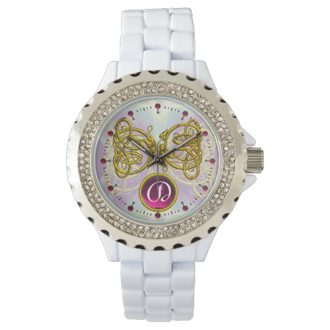 MONTRE DRAGON LOVE/ GOLD CELTIC KNOTS MONOGRAMME EN PIERR (devant)