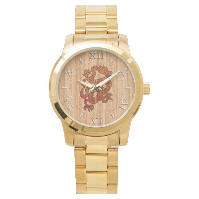 Montre Dragon Oriental Rouge à la bambou (devant)