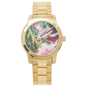 Montre Dragon respirant le feu vibrante écailles roses