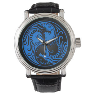 Montre Dragons Yin Yang bleu et noir