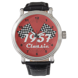 Montre Drapeau à damier noir et blanc classique Rétro 195