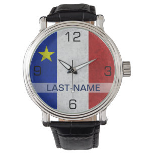Montre Drapeau Acadien Nom de famille Grunge désorganisé 