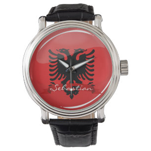 Montre Drapeau albanais rond brillant