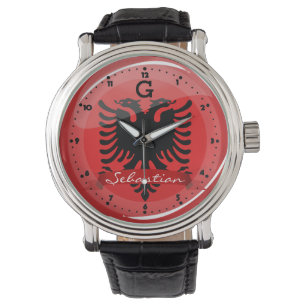 Montre Drapeau albanais rond brillant