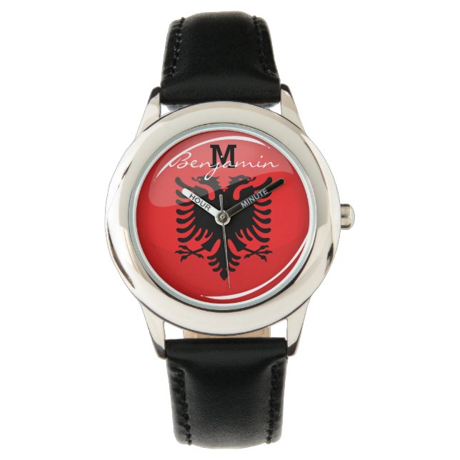 Montre Drapeau albanais rond brillant (devant)