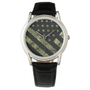 Montre Drapeau américain du Camouflage numérique milita