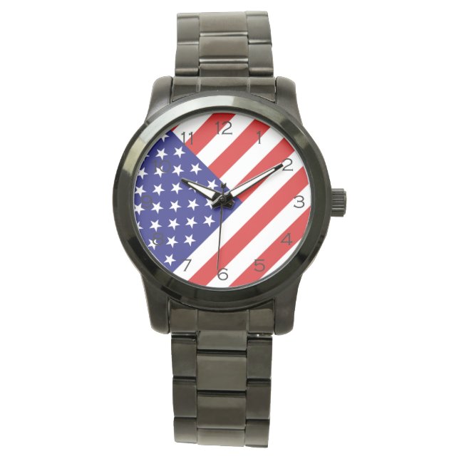 Montre Drapeau américain noir chiffres wacn (devant)