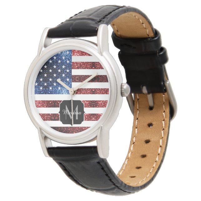 Montre Drapeau américain rouge et bleu étincelles parties (Incliné)