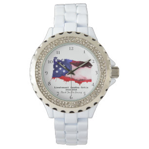Montre *~* Drapeau américain Vétéran militaire Rouge Blan