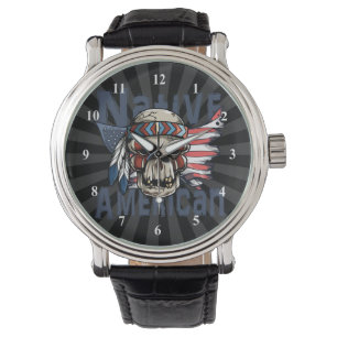 Montre Drapeau amérindien de guerrier crâne américain