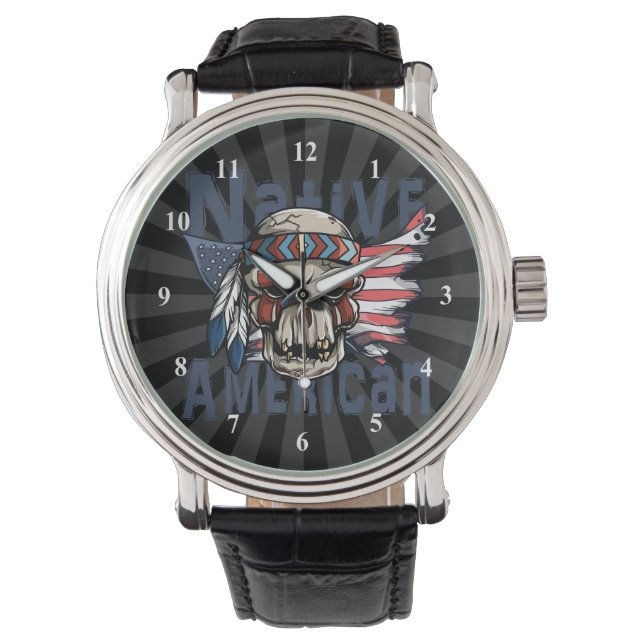 Montre Drapeau amérindien de guerrier crâne américain (devant)