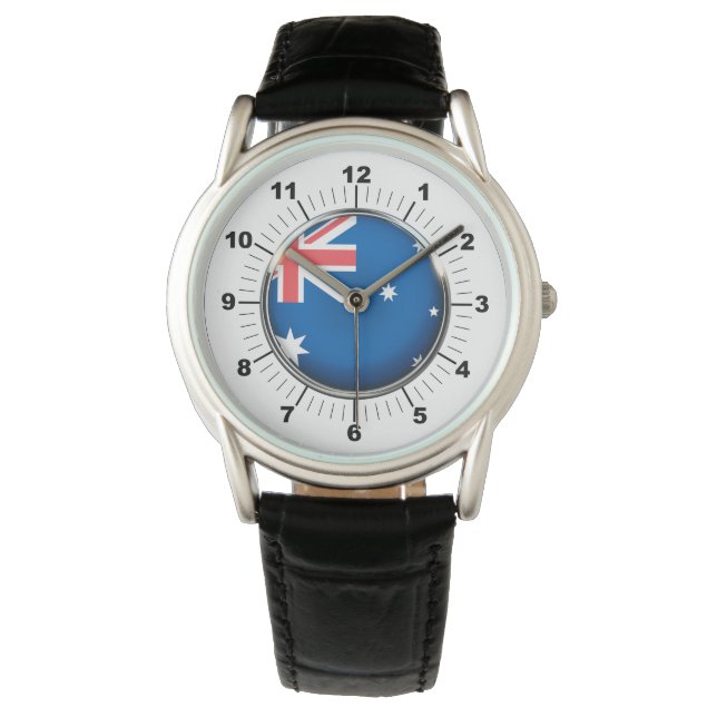 Montre Drapeau Australie Hommes bracelet en cuir noir (devant)
