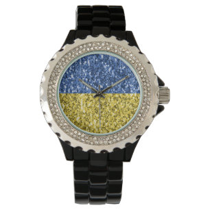 Montre Drapeau bleu jaune Ukraine parties scintillant fau