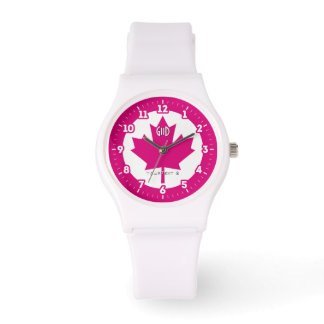 Montre Drapeau canadien Fuchsia Feuille d'érable