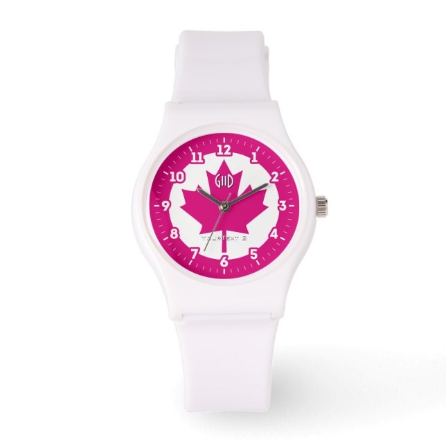 Montre Drapeau canadien Fuchsia Feuille d'érable (Recto)