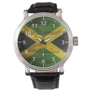 Montre Drapeau de la Jamaïque sur le vieux grain en bois